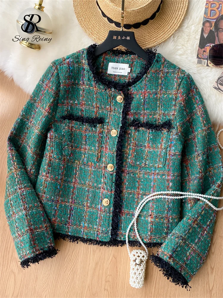 

BabYoung France Retro Plaid Coat Long Sleeves Tassels Loose Outwear Female High Street Senior Vintage Chic Autumn OL Jackets