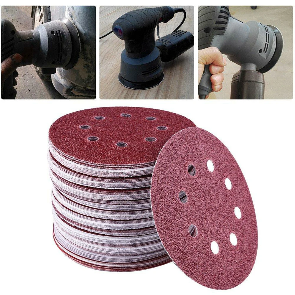 

100Pcs Sanding Discs 5 inch 8 Holes Hook and Loop Grit Assorted Sandpaper Orbital Sander Round Sand Paper