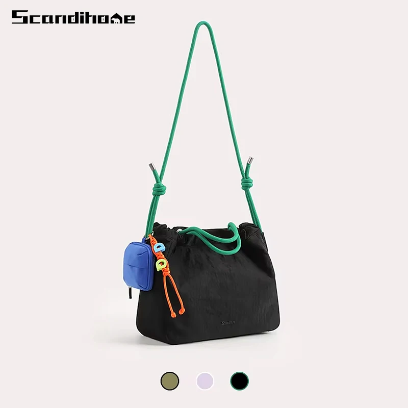 Large Capacity Drawstring Tote Bag 9.5L Lightweight Nylon Handbag Waterproof Women Shoulder Bag Multi-way Crossbody Purse