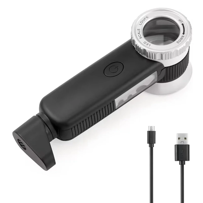 30X Jewelry Loupe With 7 Light, USB Rechargeable Foldable Handheld Magnifying Glass With Jade Appraisal Flashlight Easy Install