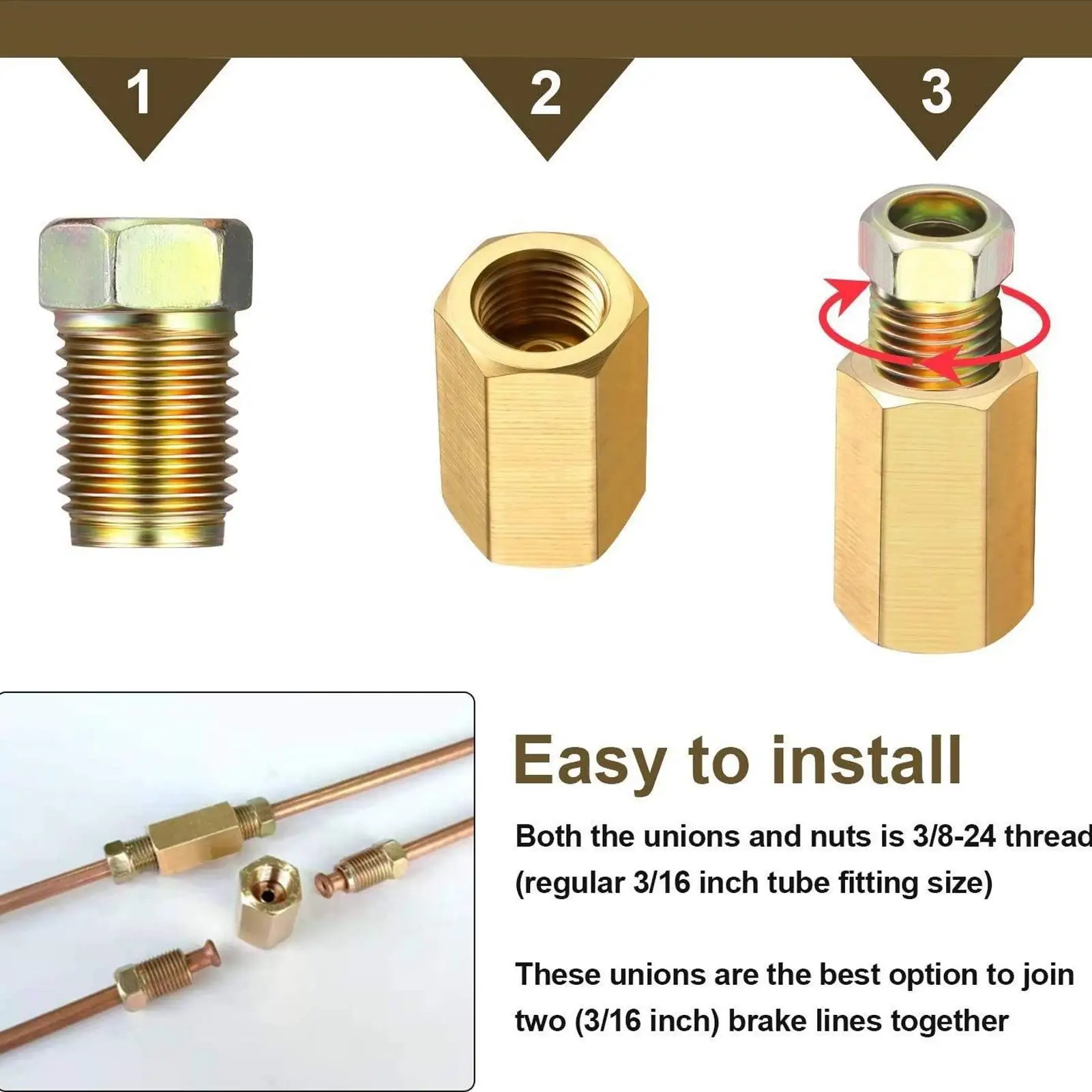 Brake Line Fitting Kit Brass Car Thread Adapter Union Assortment 3/16 Brake Line Attachments For Sedans SUVs Pickups Minivans