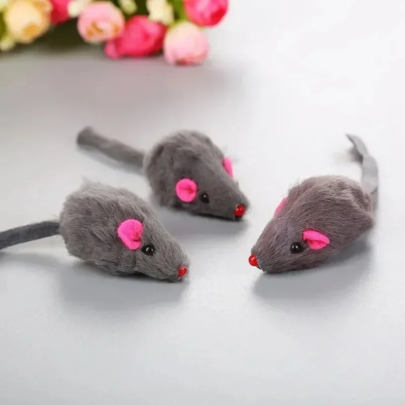 5Pcs False Mouse Cat Pet Toys Cat Long-haired Tail Mice Mouse Toys Soft Rabbit Fur Furry Plush Cat Toy For Pet Cats Dogs