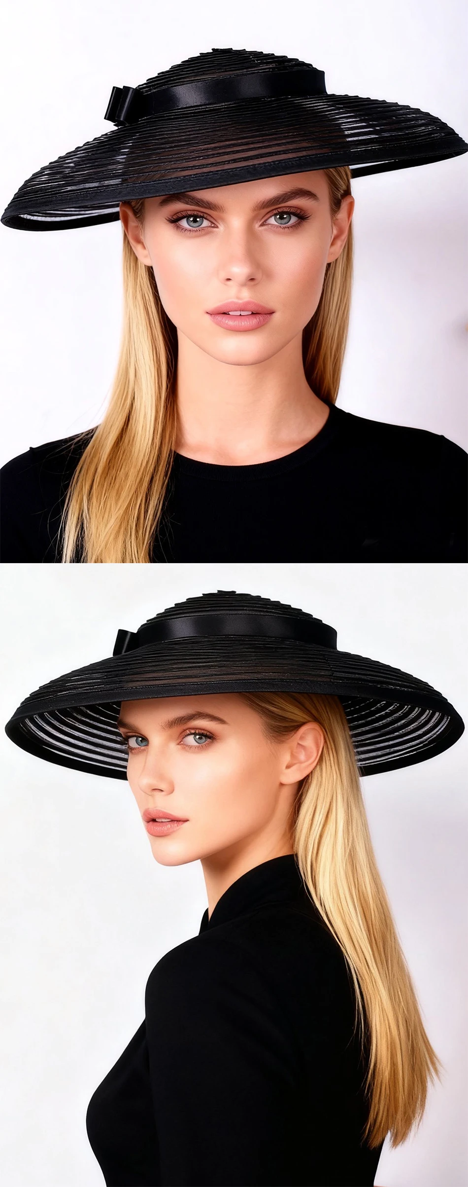 FS Eleganter Brauner Hochzeitshut mit Breiter Krempe, Kirchenhüte für Damen, Marken-Teeparty-Fascinator mit Schleife, Sombreros Mujer – Detail 5