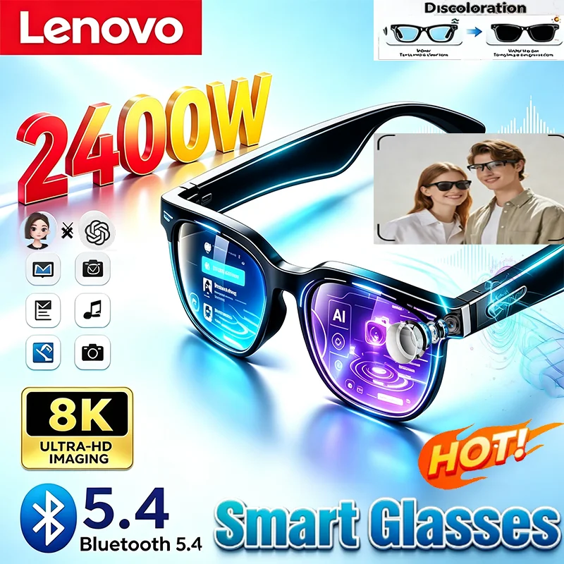 Lenovo 8K HD Hot AI Smart Sunglasses Men Hand‑Free Bluetooth Call AI Translation Chat Logging Music Playback Women Smart Eyewear