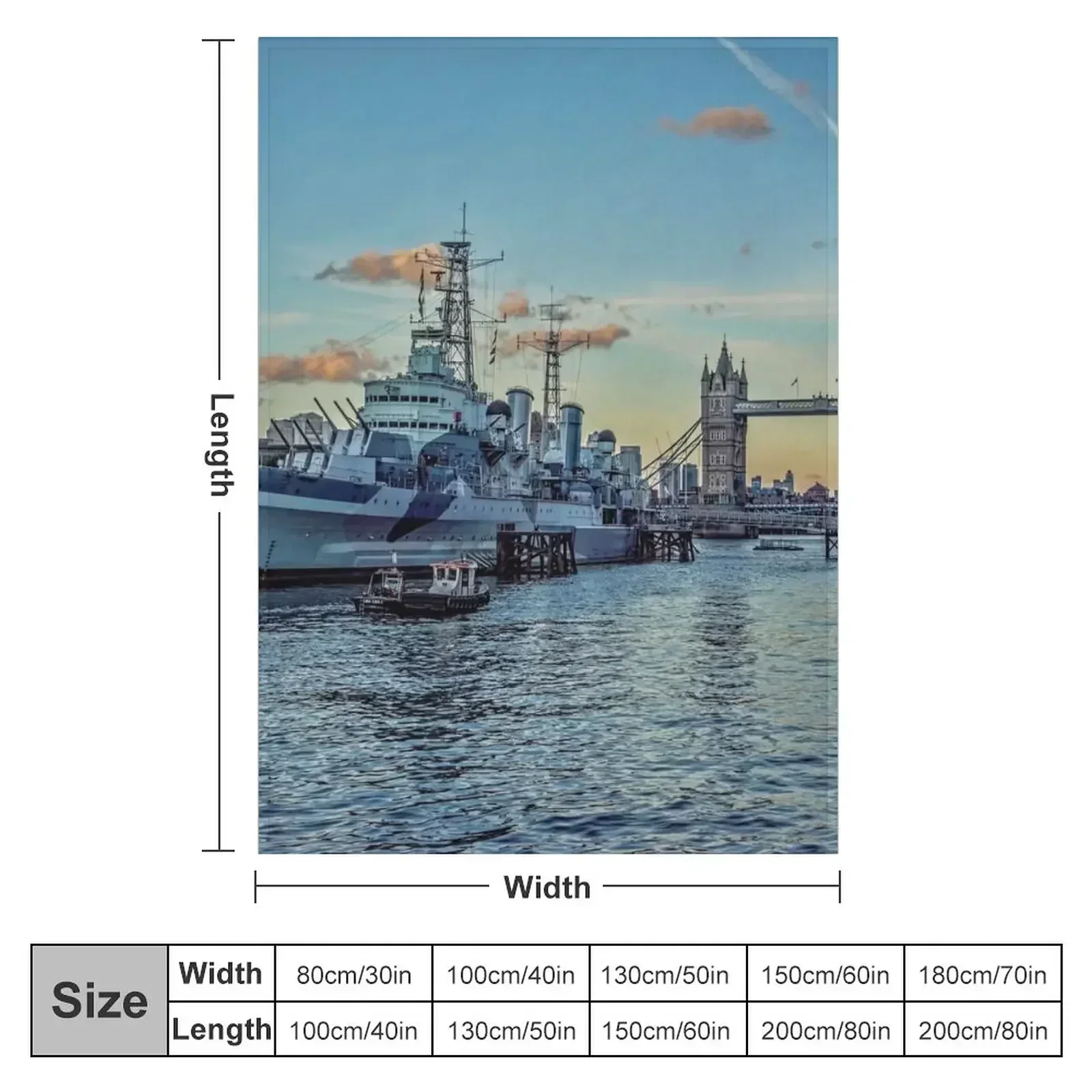 #321 HMS Belfast and Tower bridge in London Throw Blanket sofa bed Bed linens Plaid Flannels Sofas Stuffeds Blankets