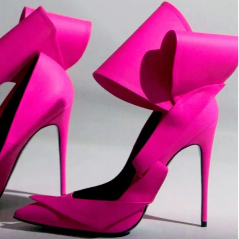 

Solid Color Bow Pointed Pumps Stiletto Large Size Sexy High Heels Women's Shoes