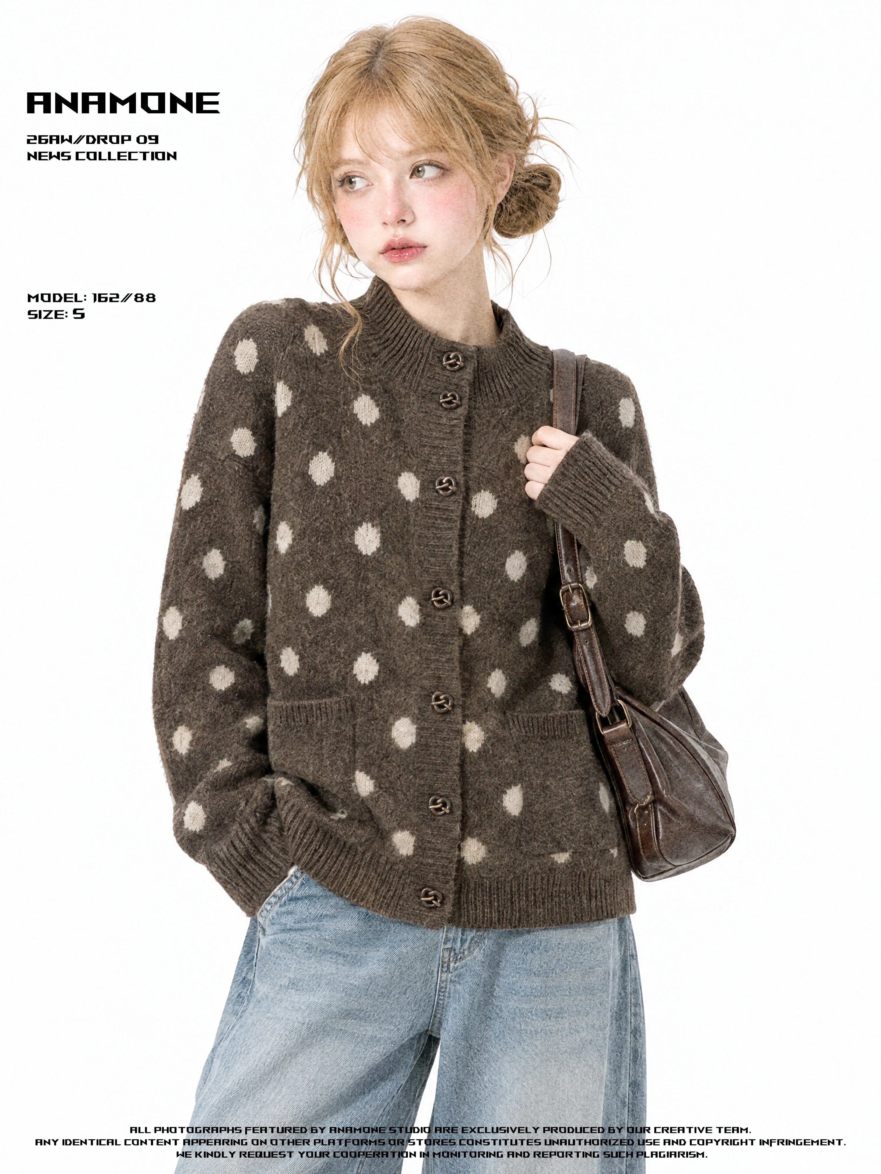 ANAMONE American Retro Lazy Knitted Sweater Women's Autumn Winter Loose Slimming Casual Open Cardigan Outerwear