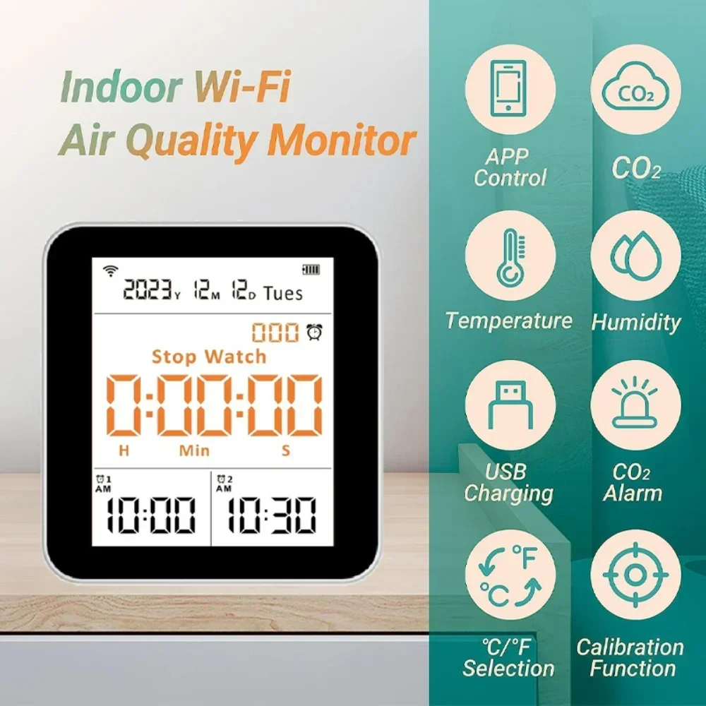 14 In 1 Tuya WIFI Smart Air Quality Detector Carbon Monoxide, Carbon Dioxide, Formaldehyde Detection APP Real-time Monitoring