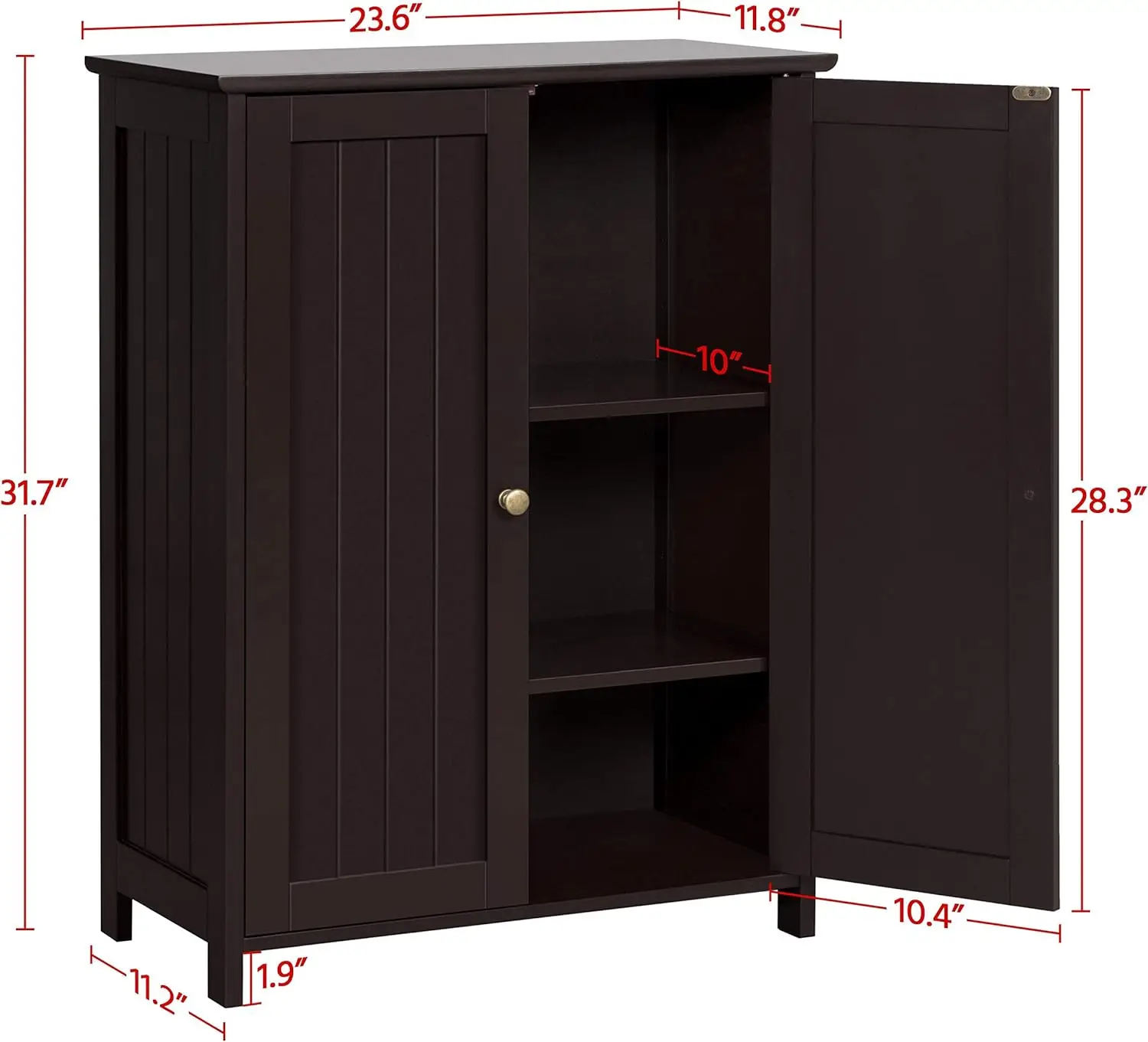 Bathroom Floor Cabinet Double Doors Free-Standing Storage Cabinet with Adjustable Shelves, Anti-toppling Design