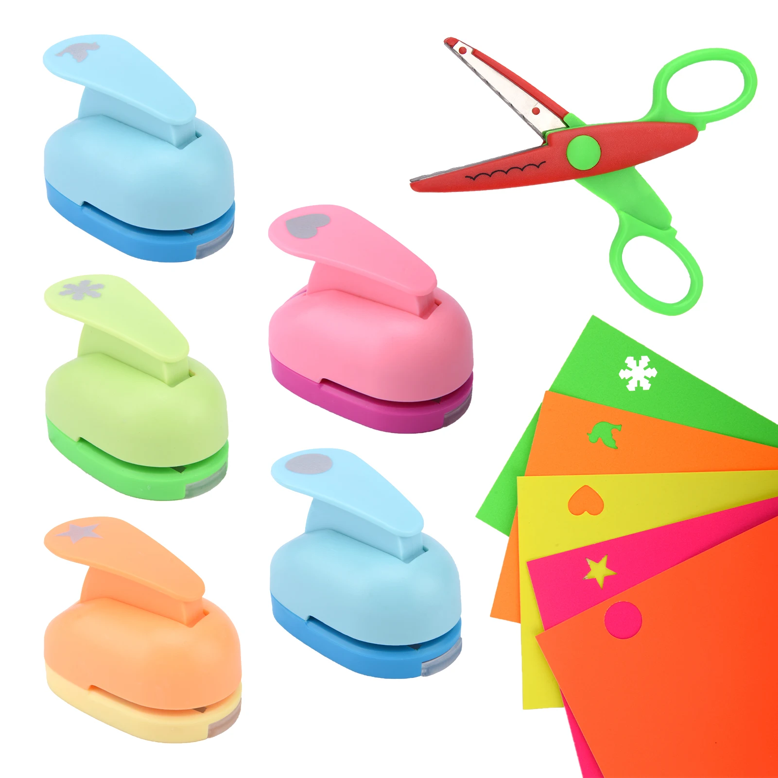 Paper Craft Hole Punch Set para Crianças, Card Making, Nail Decor, Artwork, Scrapbook, Snow Pigeon, Colorido Star Circle, Photo Album, 5pcs