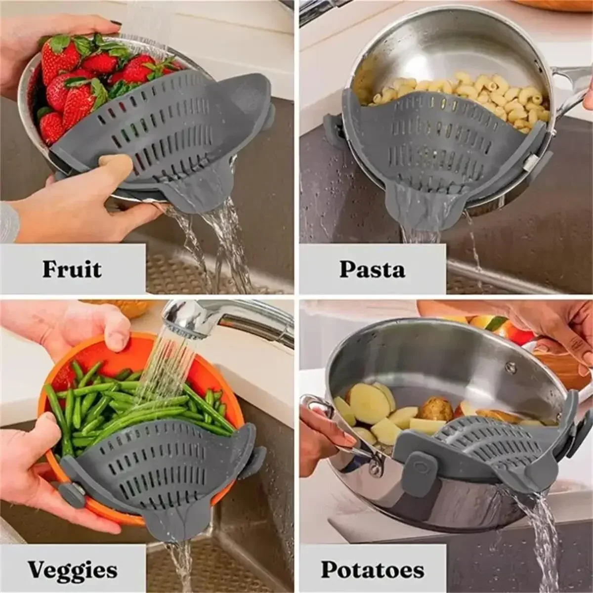 1pc Adjustable Silicone Clip On Strainer For Pots Pot Strainer Kitchen Pot Strainer Multi-use Handheld Drainer For Noodles Pasta