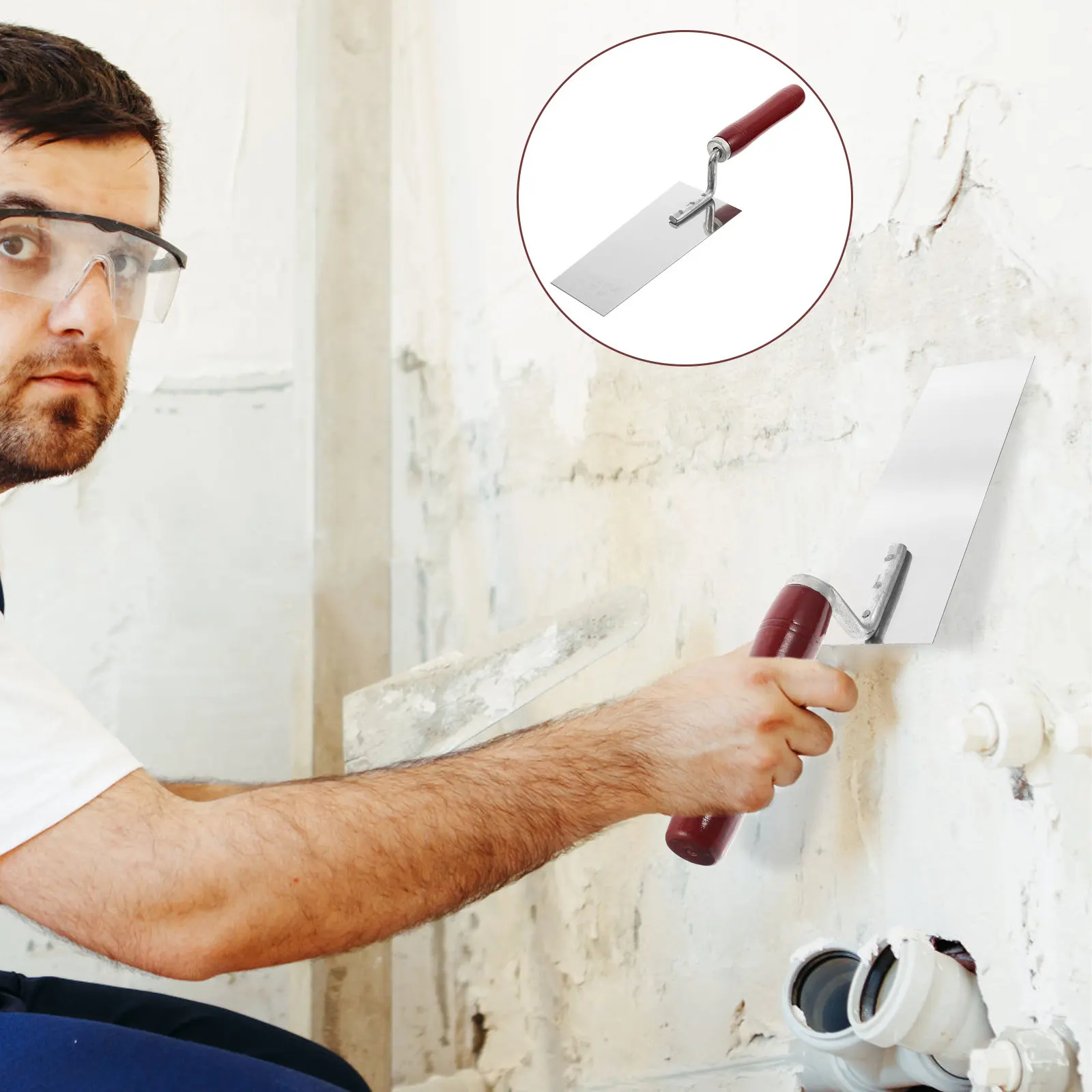 Heavy Duty Stainless Steel Plastering Trowel Putty Cutter Scraper with Ergonomic Wood Handle for Drywall Joints Cement Concrete