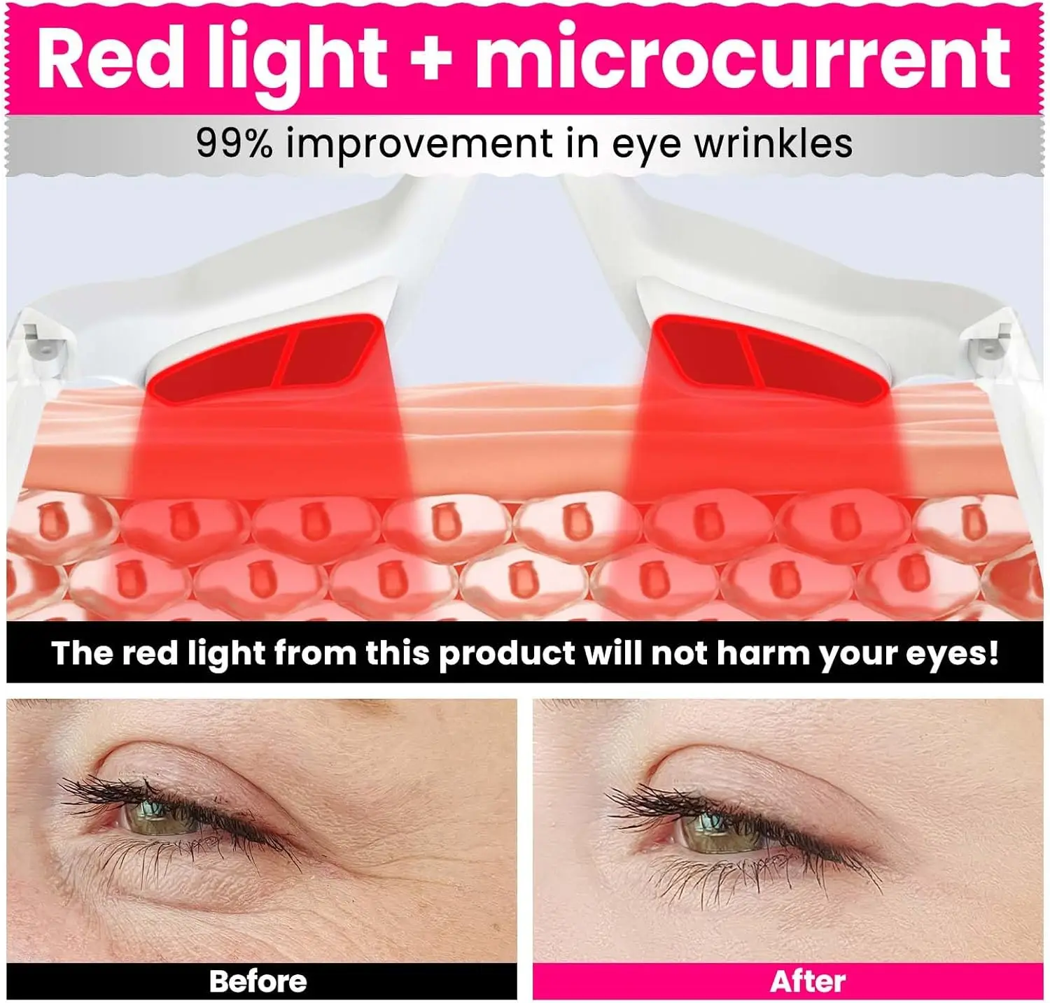 Microcurrent EMS Eye Massager Device Under Eyes Vibration Massager Glasses with Red Light Therapy Function for Eye Care