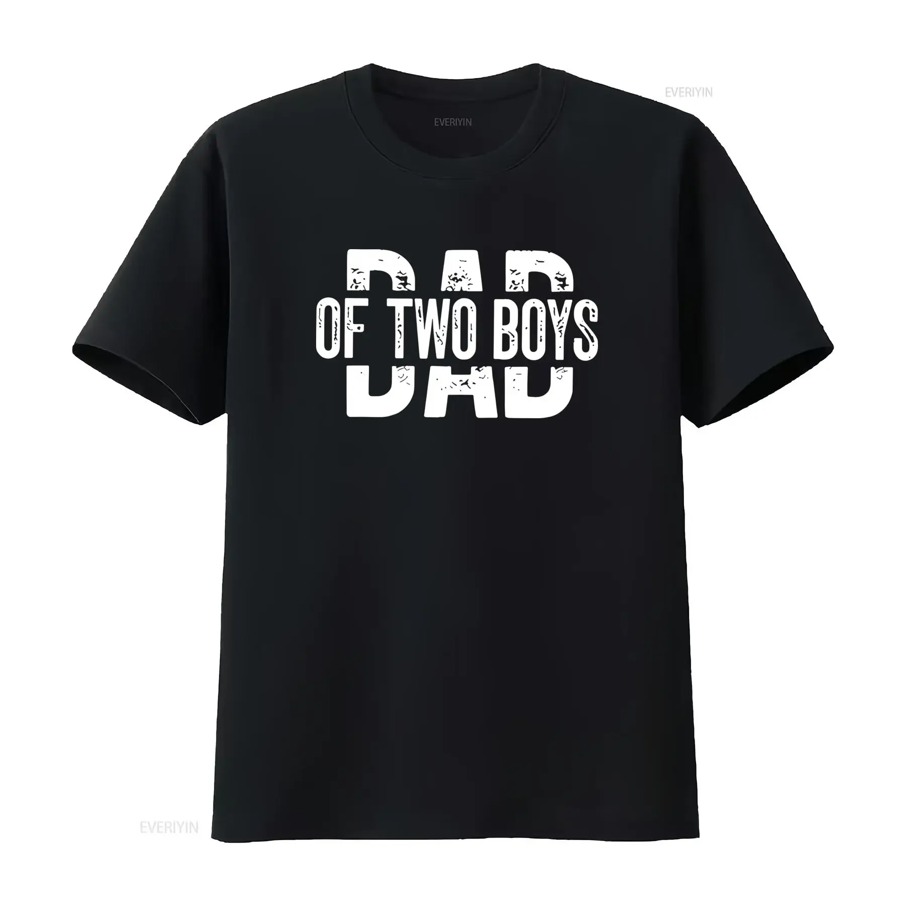 T shirt para Homem Pai de Dois Filhos Preto Casual Verão com Estampado Desgastado Corte Normal Gola Redonda Lavável na vintage