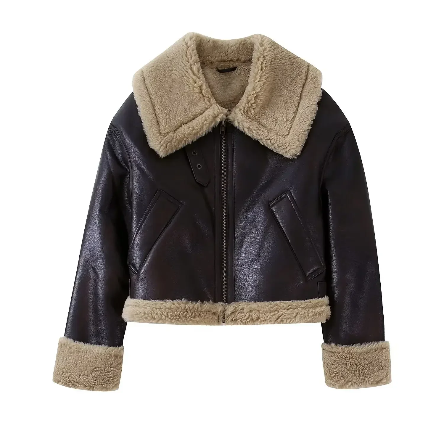 Giacca da donna spessa invernale giacca Blazer in pelle calda lana d'agnello abbigliamento da lavoro femminile cappotto Streetwear quotidiano marrone