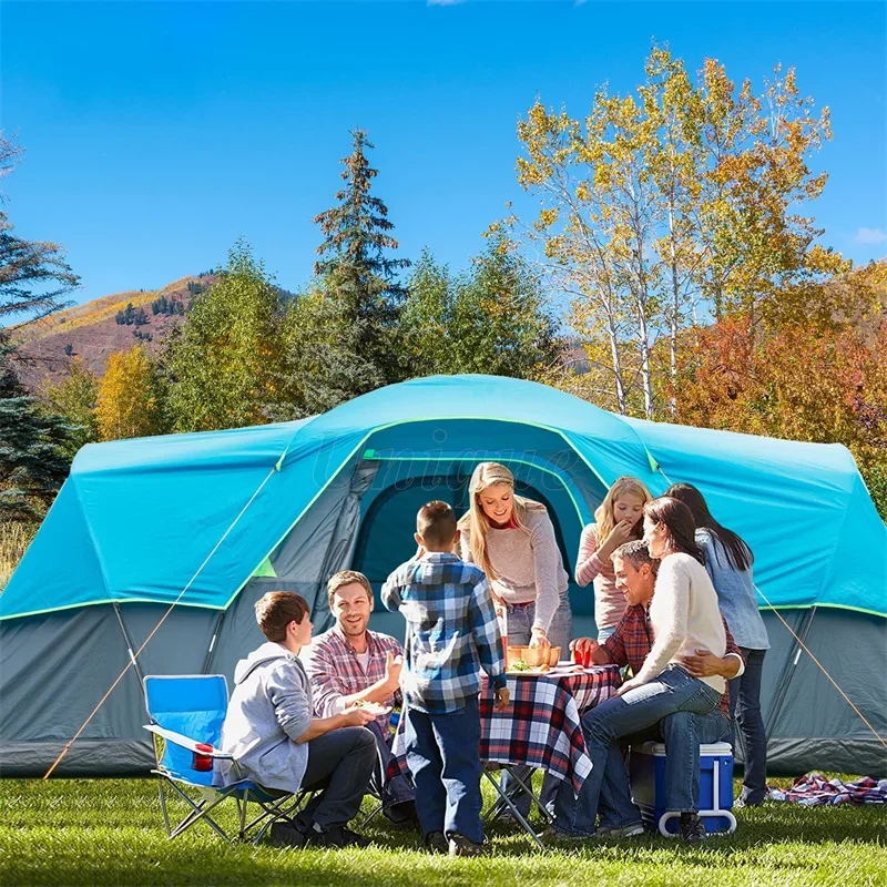 Waterproof Outdoor Camping Tents for 12 Persons, Family Large Cabin, 2 Rooms, 1 Living Room Family Tent