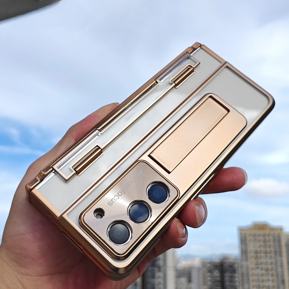 Transparent Hinge Protective Case For Samsung Galaxy Z Fold 7 6 5 4 3 Plated Lens Film With Screen Z Fold6 Fold7 Protector Cover