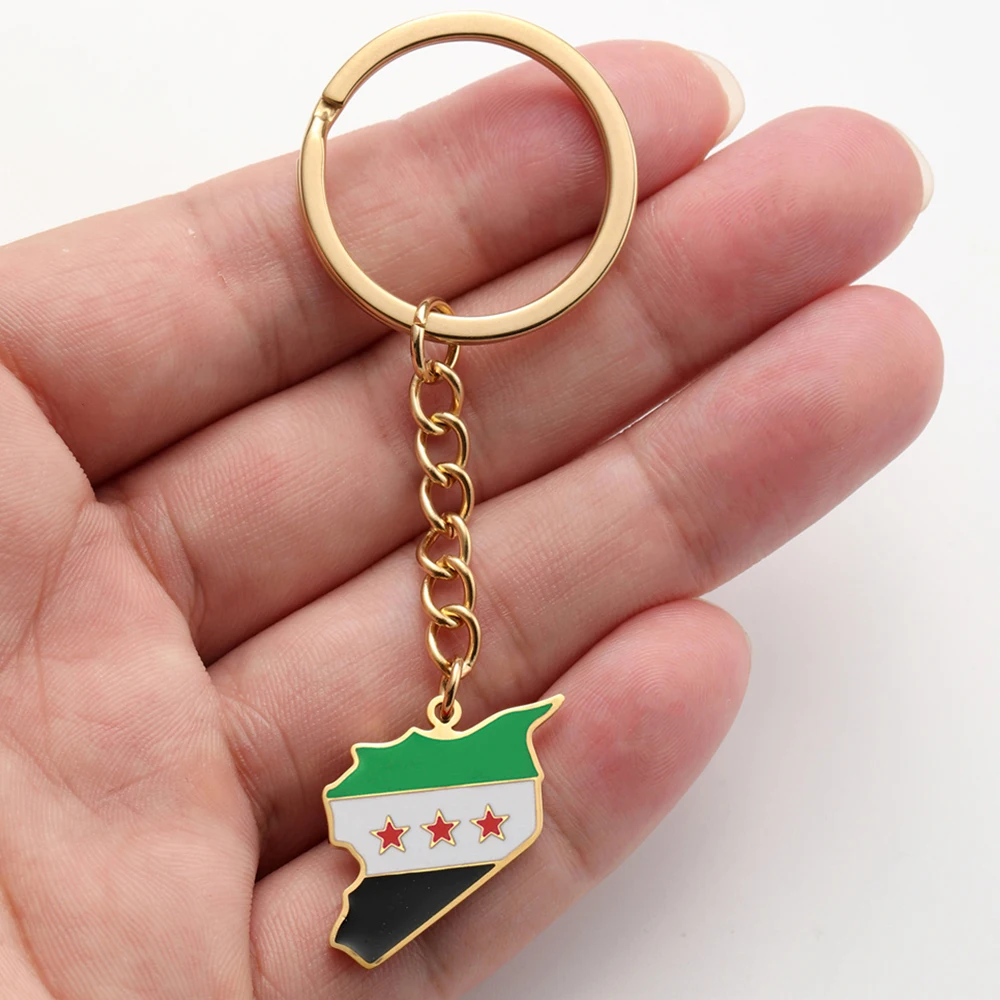 My Shape Syria Map Flag Pendant Keychain Syrians Flag Key Ring Backpack Fashion Stainless Steel Jewelry Unisex Gifts Wholesale