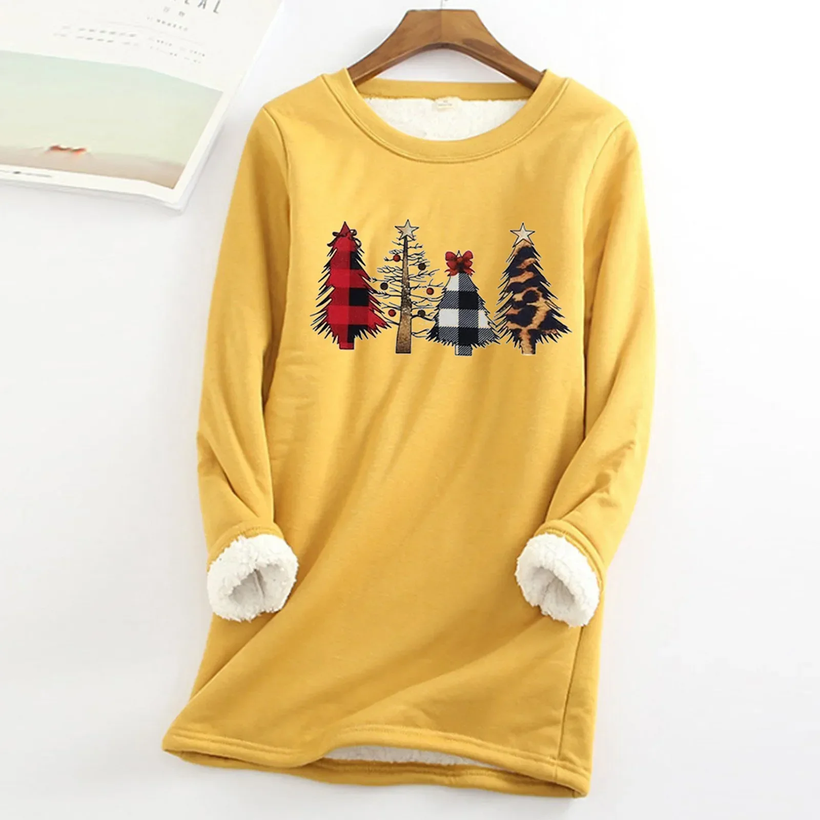 Women Fleece Sweatshirt Christmas Print Gray Autumn and Winter Velvet Warm O-neck Top Female Casual Warm Womens Winter Sweaters