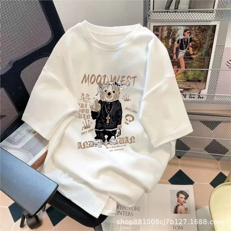 Casual Short Sleeve Tshirt Blouse Office Lady Spring Summer Fashion Loose Print Tshirt For Women 2024 Female White Tops Tees