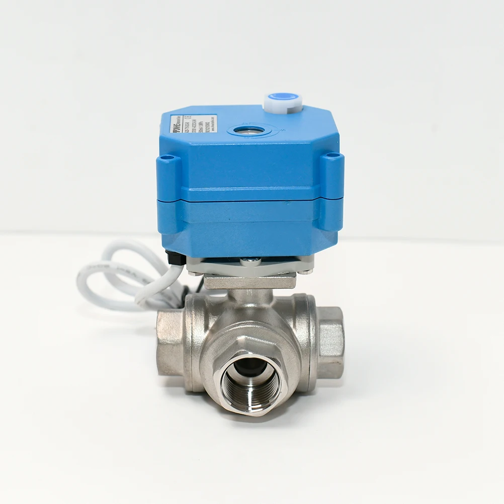 SS304 Manual Knob AC110-230V 3-Way 3/4'' L/T Port Electric Valve