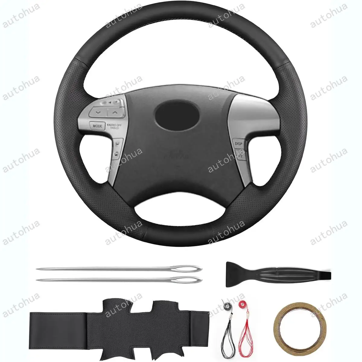 

Hand Sewn Steering Wheel Leather Cover for Toyota 2012 Hilux/2011 Highlander/2010 Camry/2008 Highlander/2007 Camry XLE