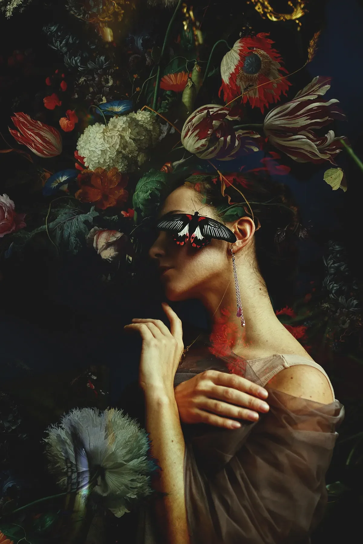 ديكور المنزل الزهور فراشة امرأة مجردة ملصق فني يطبع مع الإطار الشكل صورة الرسم على لوحات القماش الجدارية صورة المعيشة #3