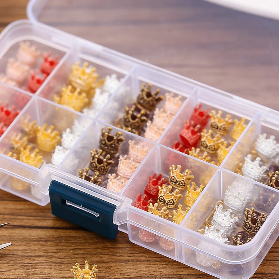 50Pcs 1cm Alloy Crown Charms & Storage Box Romantic Metal Pendants for Valentine's Day Decor DIY Jewelry & Dollhouse Miniatures
