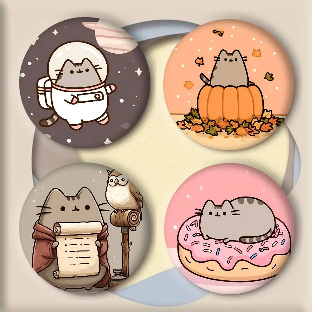 Cartoon Cute-P-Pusheen Anime Abzeichen Runde Laser Abzeichen Cartoon Brosche Kleidung Rucksack Zubehör Revers