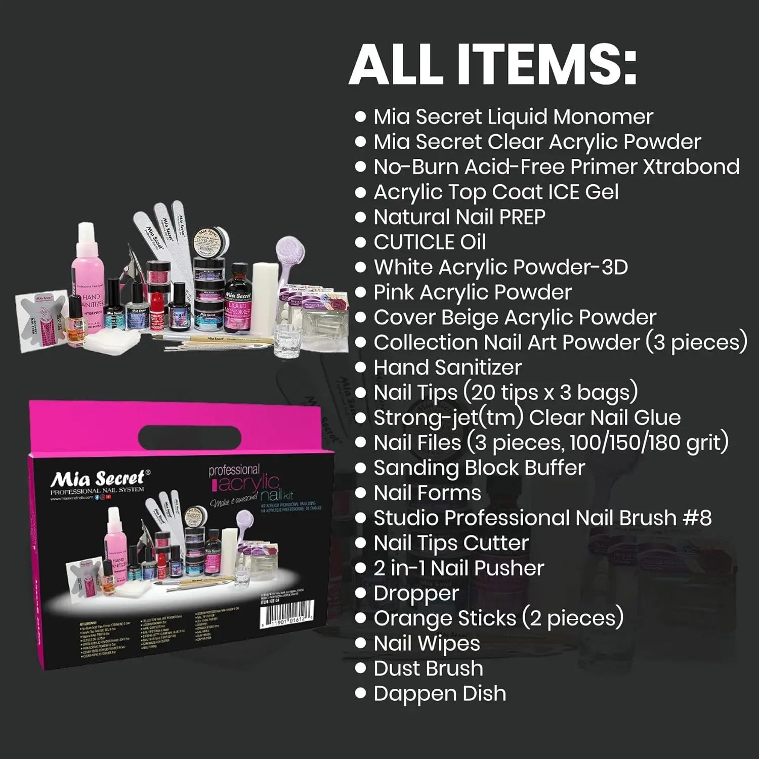 Kit completo de unhas acrílicas para iniciantes - conjunto multifuncional com monômero líquido e pós