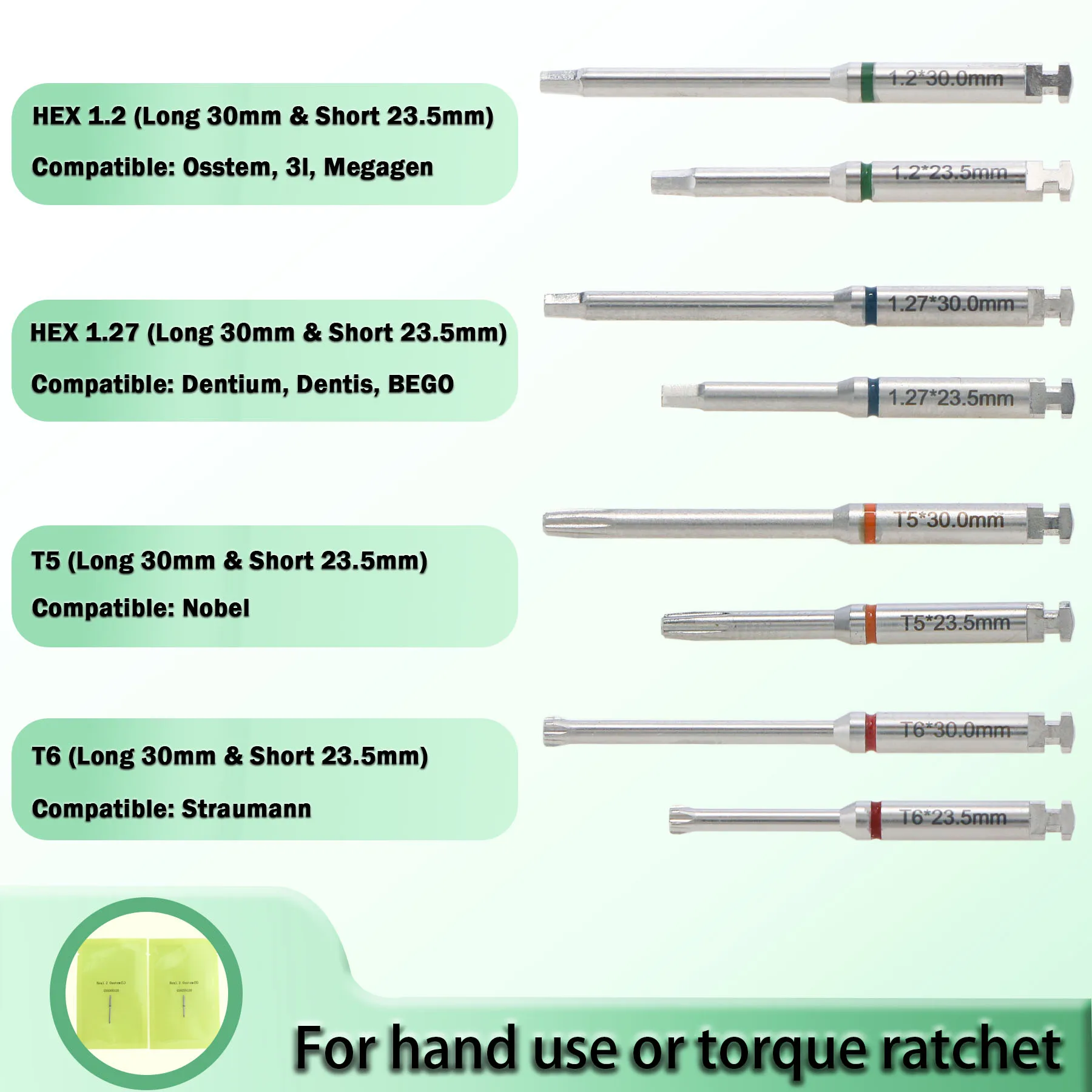 Dental Implant Screwdriver Hex Driver Latch for Zimmer Hiossen ICX 3i Straumann 1.2 1.27 T5 T6