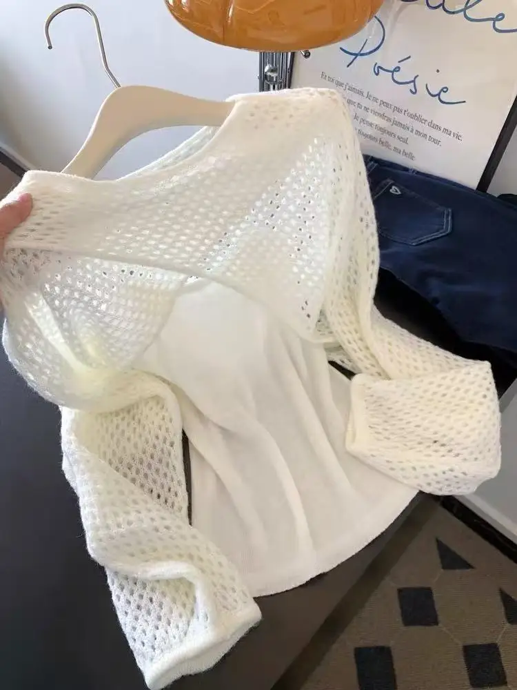 Spring and Summer 2026 New Temperament Elegant Solid Color Stacked Two-piece Long-sleeved Knitted Sweater New Top High-end Wear 6