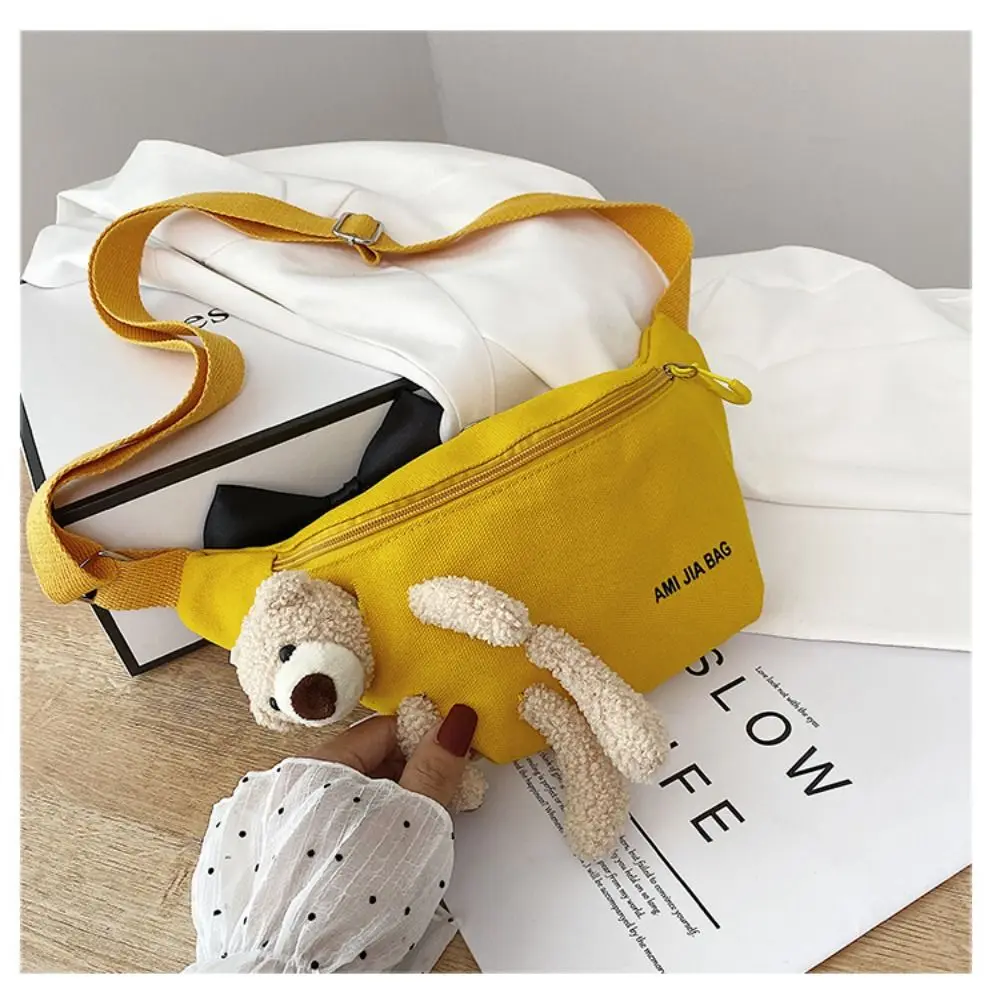 1PC Damska torba na talię Cute Bear Canvas Belt Bags Designer Crossbody Chest Bag Female Solid Fanny Pack Banana Hip Purse