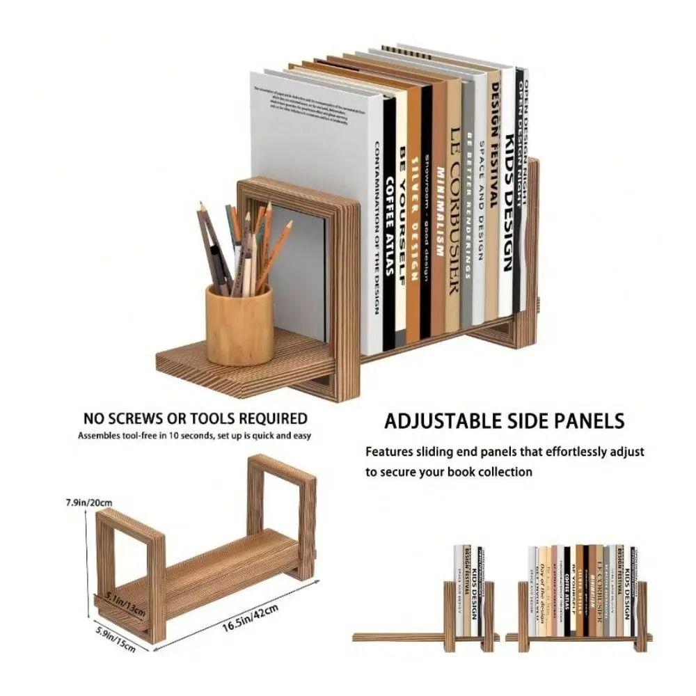 

Desktop Bookshelf Wooden Table Top Bookshelf Retro Book Shelf Desk Organizer Magazine Files Letters Holder Rack, Easy Assembly