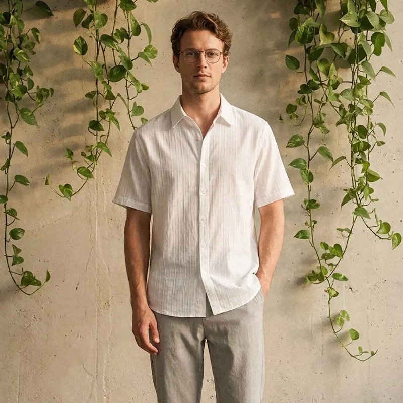 

Men's Solid Color Breathable Short Sleeve Shirt Fashion Versatile Artistic Casual Loose Holiday Beachwear Dress Blouses Shirts