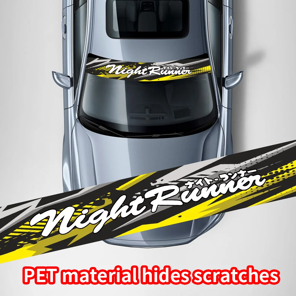 NIGHT RUNNER JDM Car Front and Rear Windshield Stickers Waterproof Sunscreen Windscreen Banner Decal Window Sticker Accessories