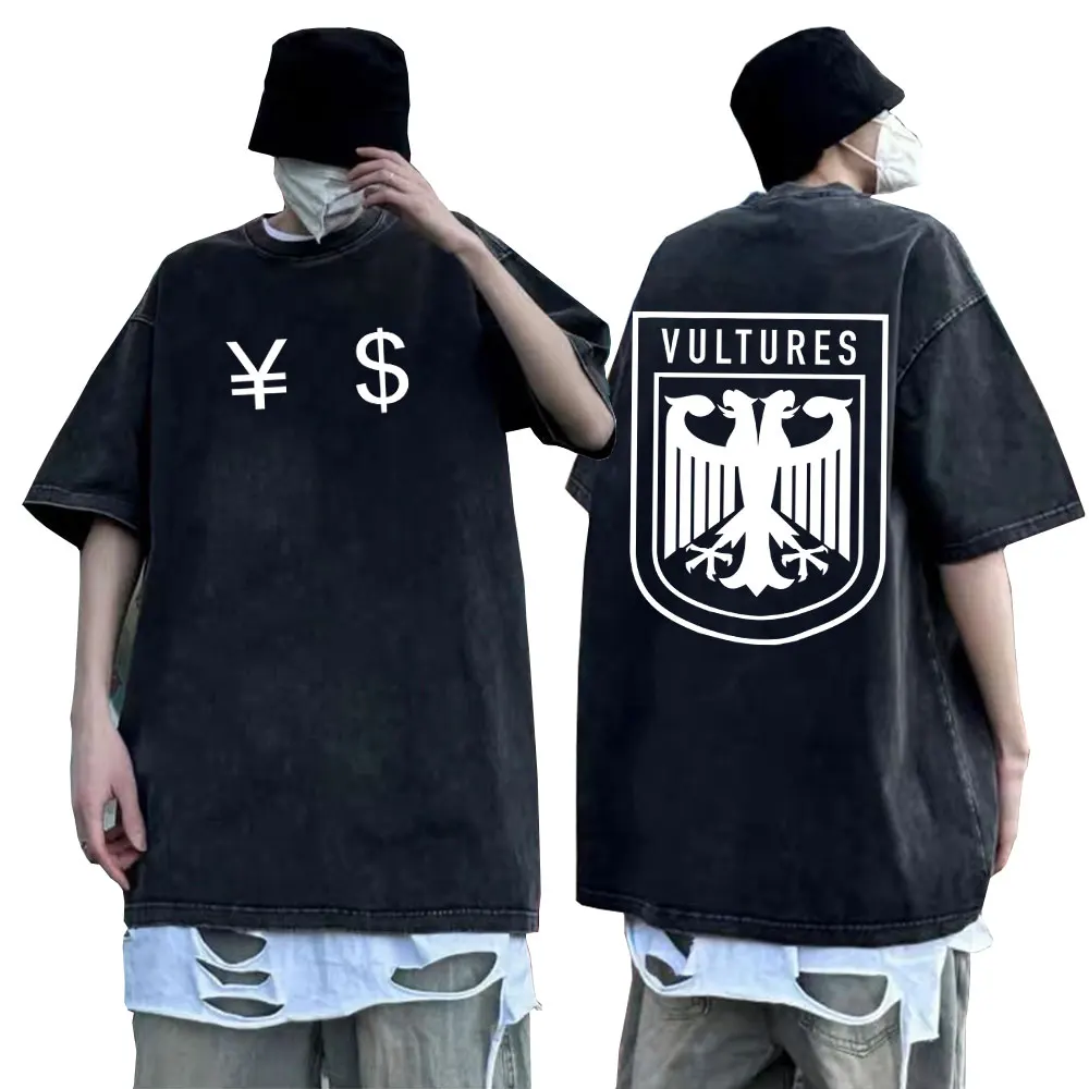 

Rapper Kanye West Vultures Album Hip Hop Oversized T-shirts Men Women Fashion Washed Vintage T Shirts Male Casual Cotton Tshirt