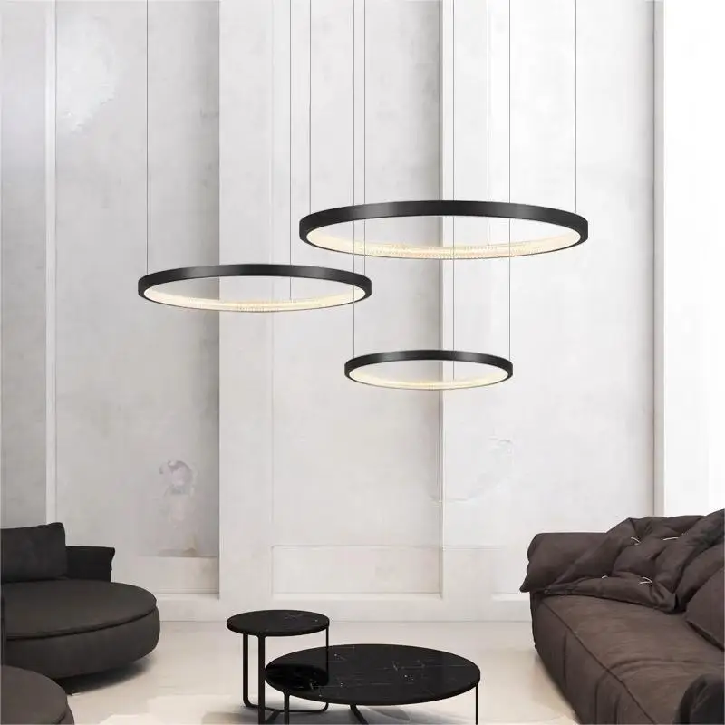 Minimalism Classic Black Series Crystal Ring LED Hanging Lamps Pendant Light Suspension Luminaire Lampen For Living Room