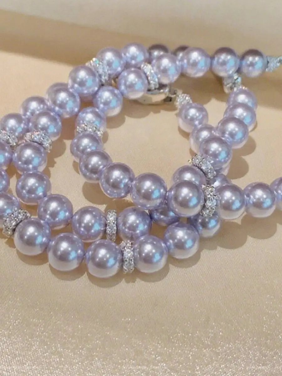 Purple Pearl Zirconia Bracelet Luxury Vintage Court Style Women's Fashion Jewelry White Enhancing Versatile Elegant Copper