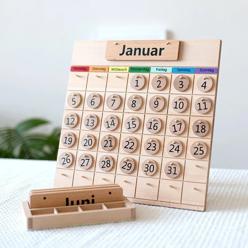 Calendario magnetico tempo anno mese meteo educazione precoce giocattoli da tavolo ciondolo ornamento in legno