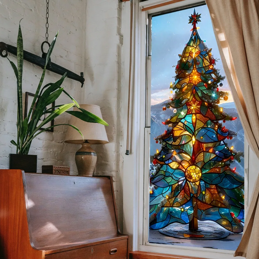 

PVC Christmas Tree Glass Window Stickers for Home Festival Decoration Repositionable Easy Application Bubble Finish