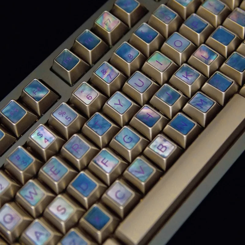 Metal Keycaps with Drop Glue Enamel Mother of Pearl Dark Gold Cherry Profile Key Caps Mechanical Keyboard for ROG/QK80 /Wooting