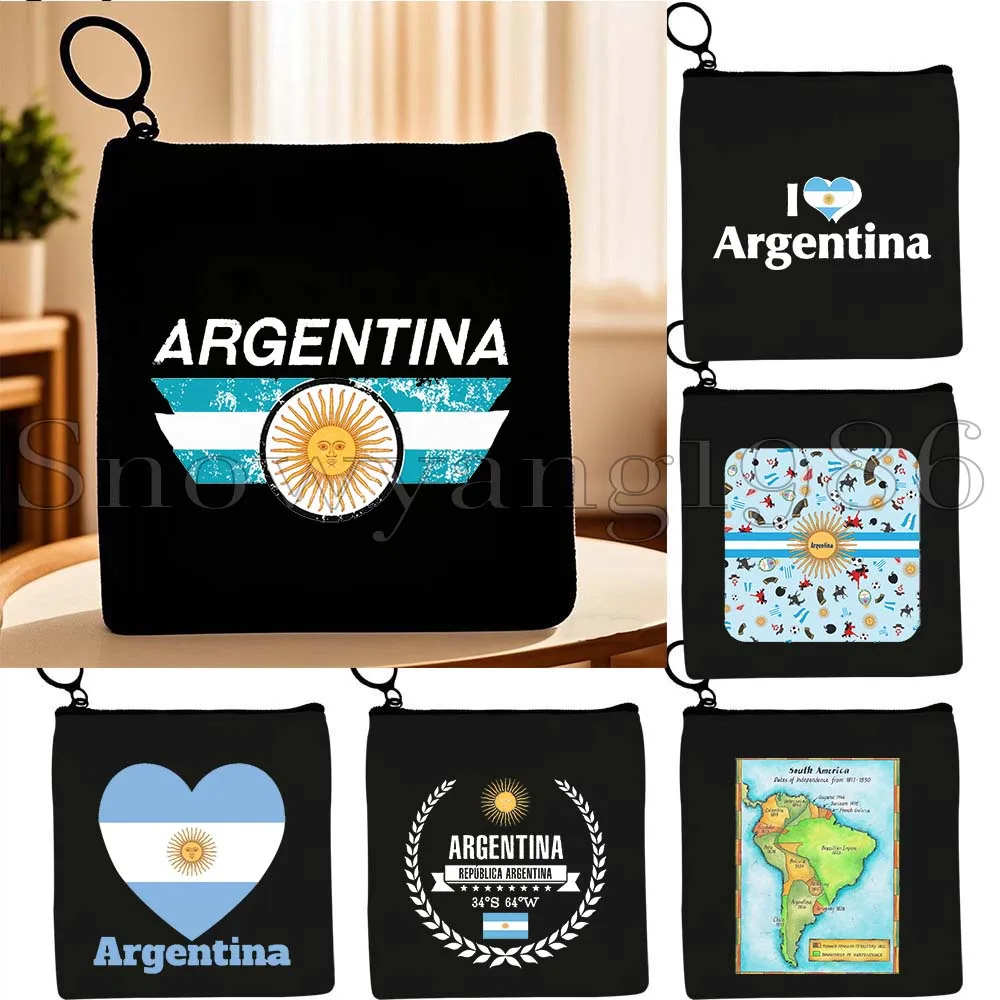 Buenos Aires Argentina Flag Map Argentinian Gifts Canvas Bag Coin Purse Small Square Key Storage Card Bag Cotton Wallet Pouch