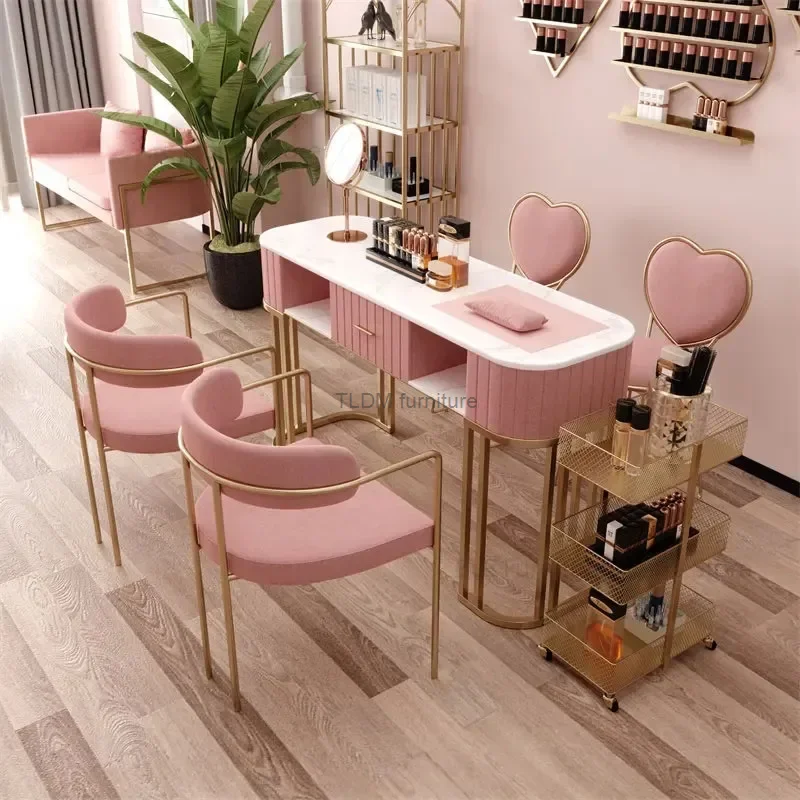 Modern Minimalist Manicure Table and Chair Set Light Luxury Beauty Salon Nail Tables Salon Furniture Household Nail Makeup Table