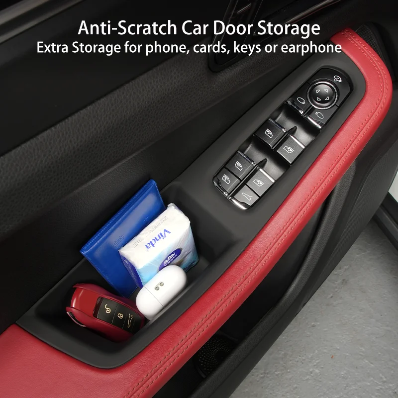 For Porsche Macan LHD Car Door Handle Organizer Storage Box Door Handle Panel Protector Sticker Phone Holder Auto Accessories