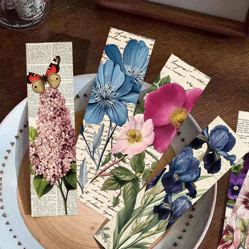 30PCS Vintage Floral Bookmarks Cartoon Flowers Plant Card Student Stationery Reading Tags Page Break Creative Gifts