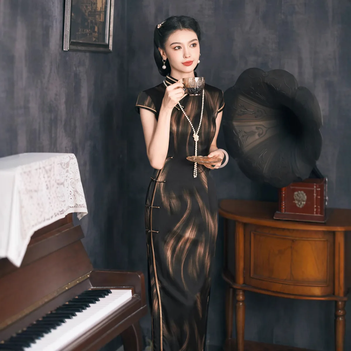 

Yourqipao с короткими рукавами, китайское традиционное длинное женское платье Cheongsam Qipao, вечернее платье для матери невесты