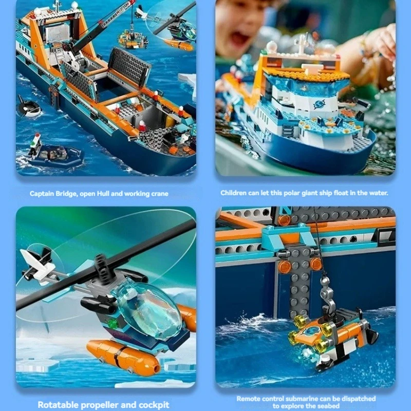 City Ocean Exploration Polar Sea Ship Set Building Blocks Marine Organism Boat Bricks 60368 Model Boys Assembly Toys Kids Gifts