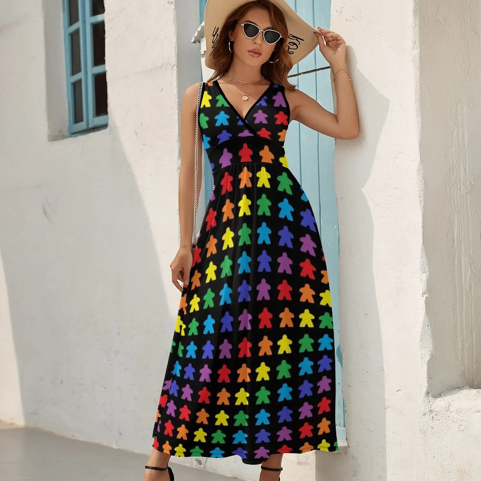 Meeple Regenbogen Tischplatte Stolz ärmelloses Kleid Kleid für Frauen Sommer Damen Kleider für Frauen