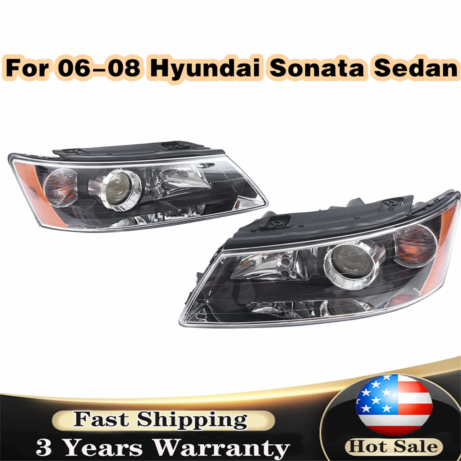 Pair Left & Right Fit For 2006-2008 Hyundai Sonata Sedan Headlights Headlamps Car Accessory